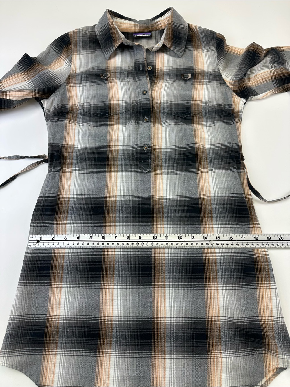 Patagonia Featherstone Triple rainbow Forge Grey Medium Belted Shirt dress - Picture 7 of 13